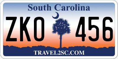 SC license plate ZKO456