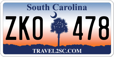 SC license plate ZKO478