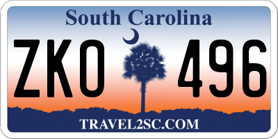 SC license plate ZKO496