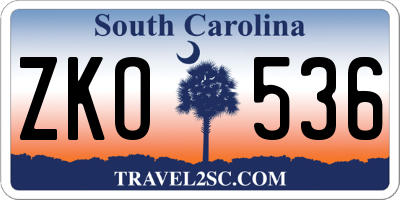 SC license plate ZKO536