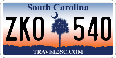 SC license plate ZKO540