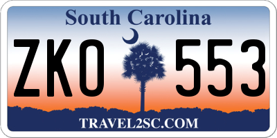 SC license plate ZKO553
