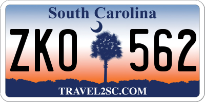 SC license plate ZKO562