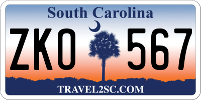 SC license plate ZKO567