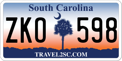 SC license plate ZKO598