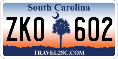SC license plate ZKO602