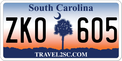 SC license plate ZKO605