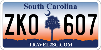 SC license plate ZKO607