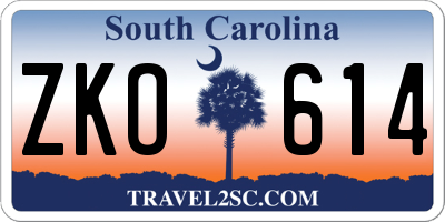 SC license plate ZKO614