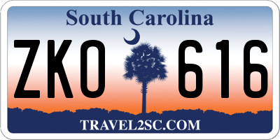 SC license plate ZKO616