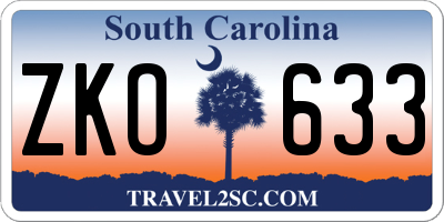 SC license plate ZKO633