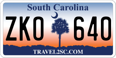 SC license plate ZKO640
