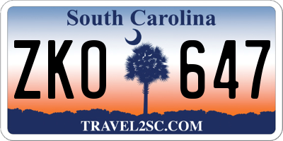 SC license plate ZKO647