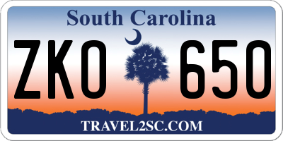 SC license plate ZKO650