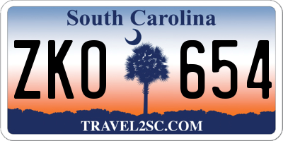 SC license plate ZKO654
