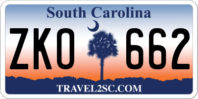 SC license plate ZKO662