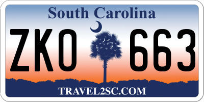 SC license plate ZKO663
