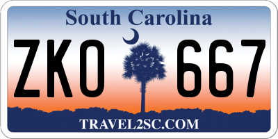 SC license plate ZKO667