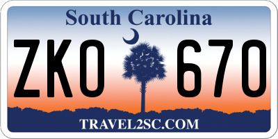 SC license plate ZKO670