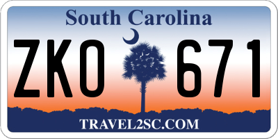 SC license plate ZKO671