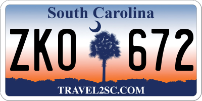 SC license plate ZKO672