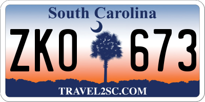 SC license plate ZKO673