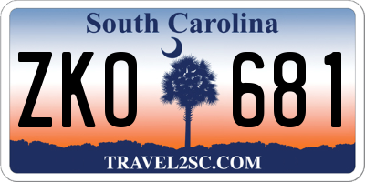 SC license plate ZKO681