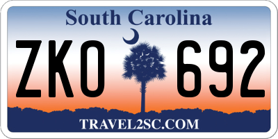 SC license plate ZKO692