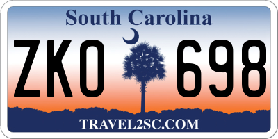 SC license plate ZKO698