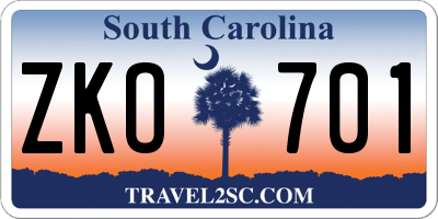 SC license plate ZKO701