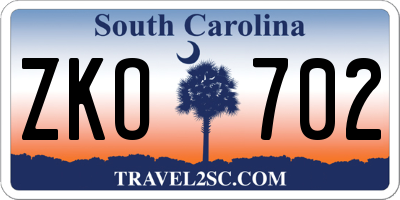 SC license plate ZKO702