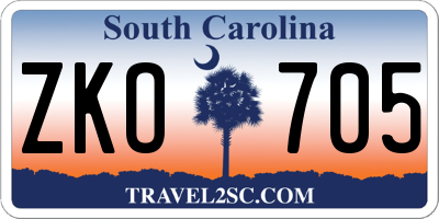 SC license plate ZKO705