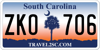 SC license plate ZKO706