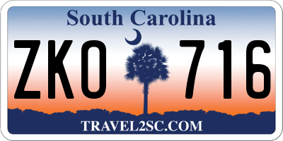 SC license plate ZKO716