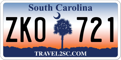 SC license plate ZKO721