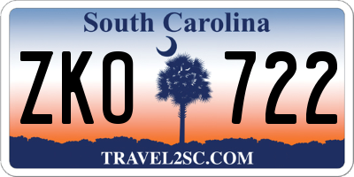 SC license plate ZKO722