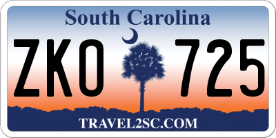 SC license plate ZKO725