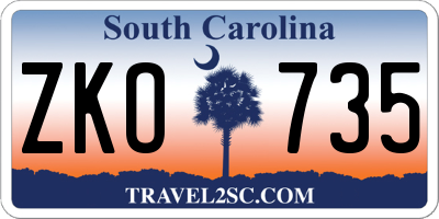 SC license plate ZKO735