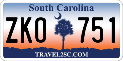 SC license plate ZKO751