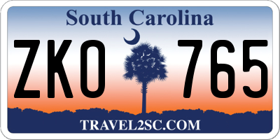 SC license plate ZKO765