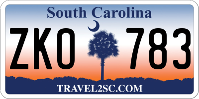 SC license plate ZKO783
