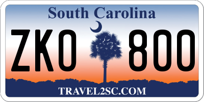 SC license plate ZKO800