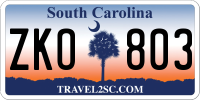 SC license plate ZKO803