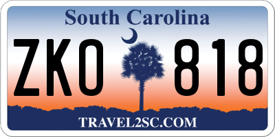 SC license plate ZKO818