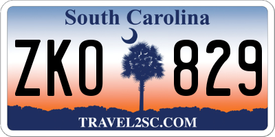 SC license plate ZKO829