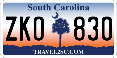 SC license plate ZKO830