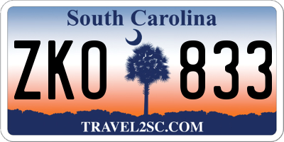 SC license plate ZKO833