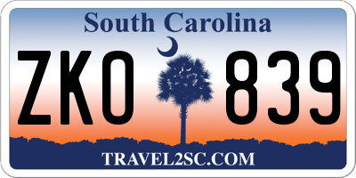 SC license plate ZKO839