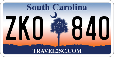 SC license plate ZKO840