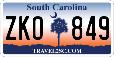 SC license plate ZKO849